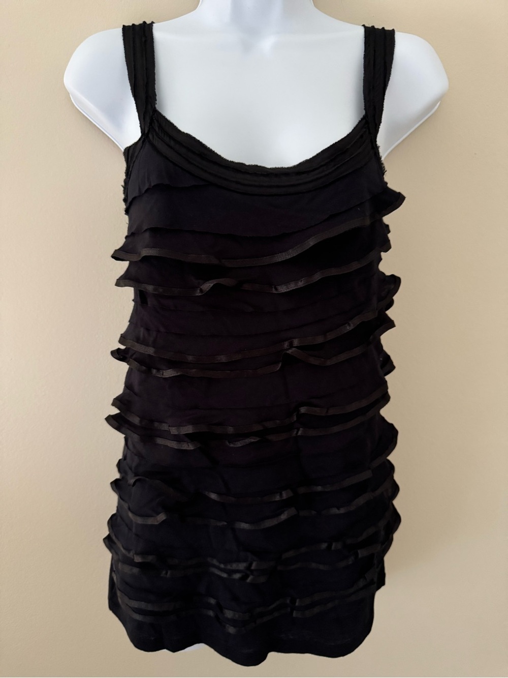 Express Tiered Ruffle Satin Trimmed Cami Tank Top Size XS Black